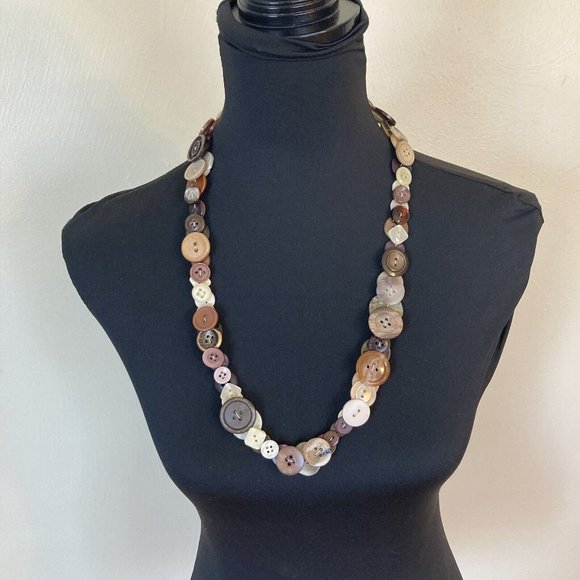 Vintage 26 Inch Brown Button Womens Beaded Necklace - Picture 1 of 5